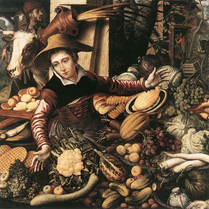 Oil Painting Reproduction of Pieter Aertsen - Market Woman with Vegetable Stall