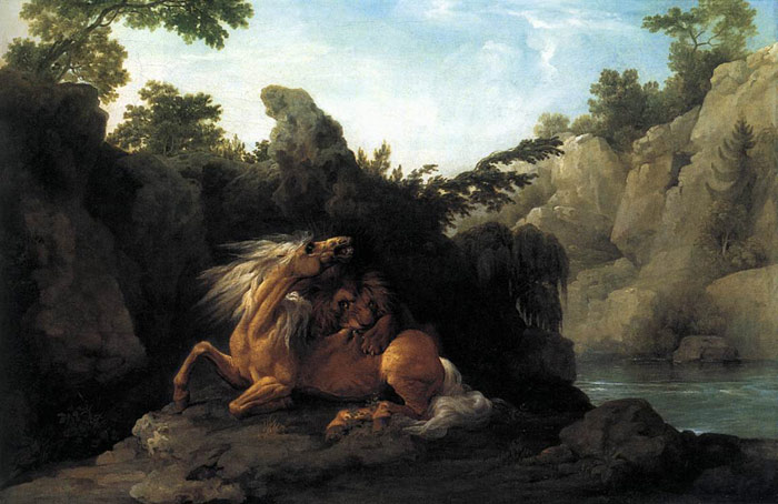 Oil Painting Reproduction of Stubbs- Lion Devouring a Horse