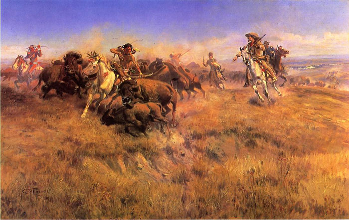 Russell Oil Painting Reproduction - Running Buffalo