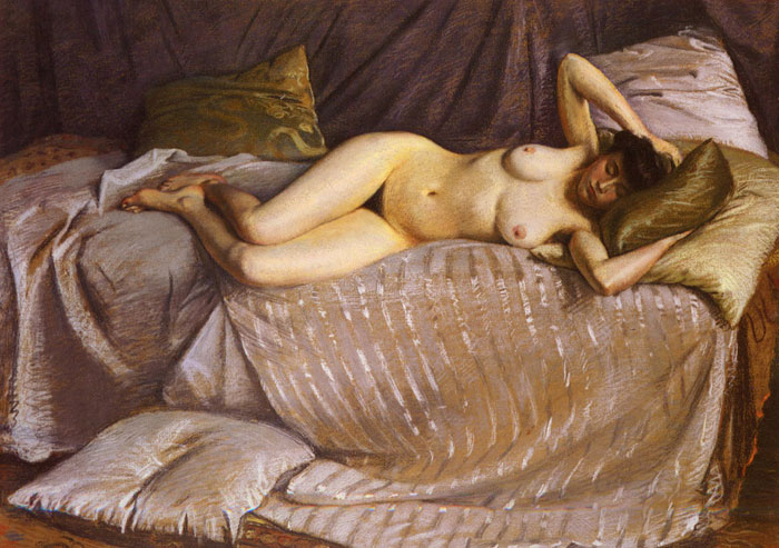 Oil Painting Reproduction of Caillebotte- Femme Nue Etendue Sur Un Divan [Naked Woman Lying on a