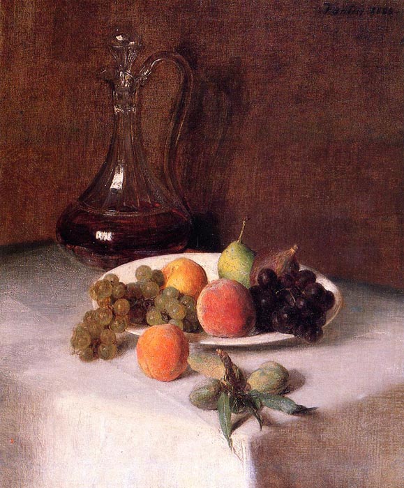 Fantin- Latour Oil Painting Reproductions - A Carafe of Wine and Plate of Fruit