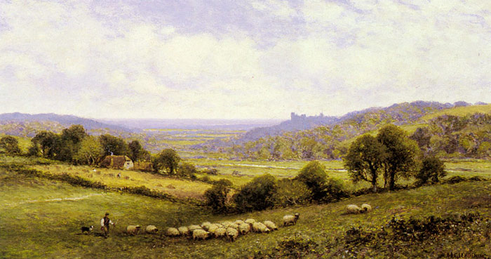 Glendening Oil Painting Reproductions - Near Amberley, Sussex, with Arundel Castle in the Distance