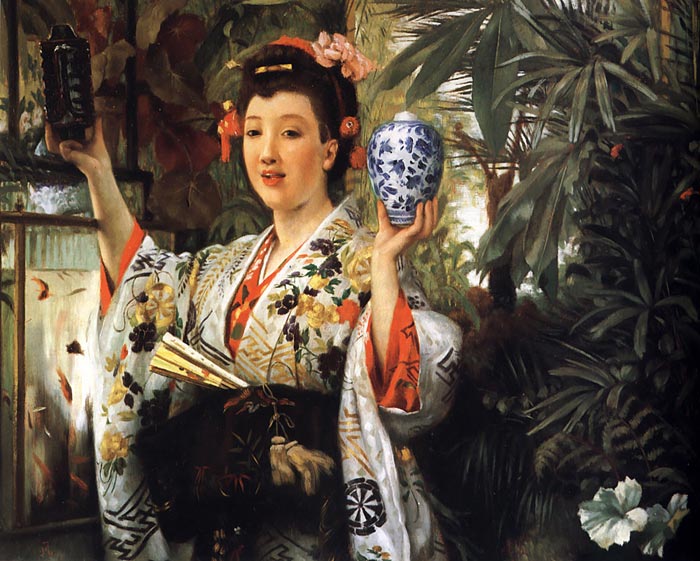 Tissot Oil Painting Reproductions- Young Lady Holding Japanese Objects