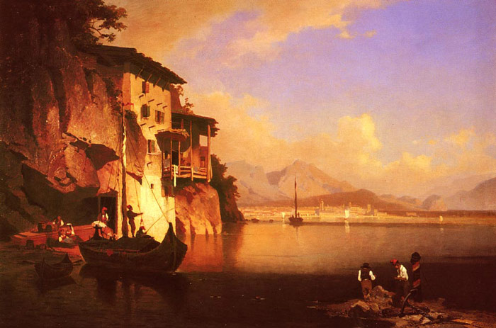 Oil Painting Reproduction of Unterberger - Motion of the Garda Lake