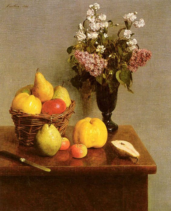 Oil Painting Reproduction of Fantin- Latour- Still Life With Flowers And Fruit