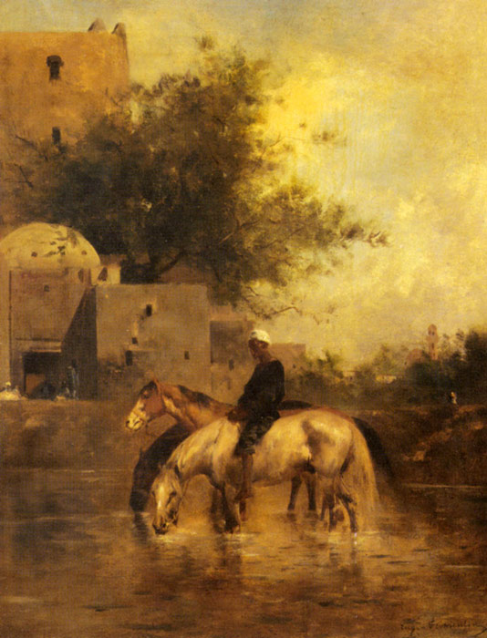 Fromentin Oil Painting Reproductions- Horses Watering in a River