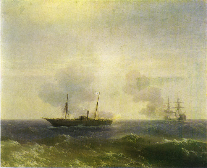 Oil Painting Reproduction of Aivazovsky - Action Between the Vesta and the Turkish