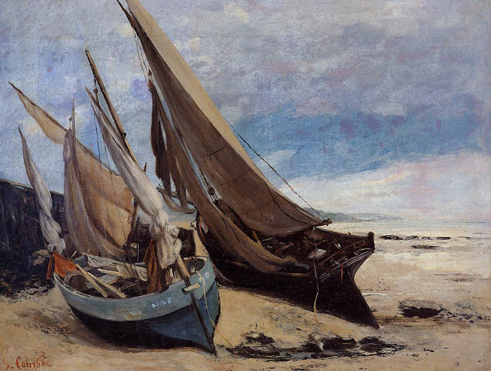 Oil Painting Reproduction of Courbet- Fishing Boats on the Deauville Beach