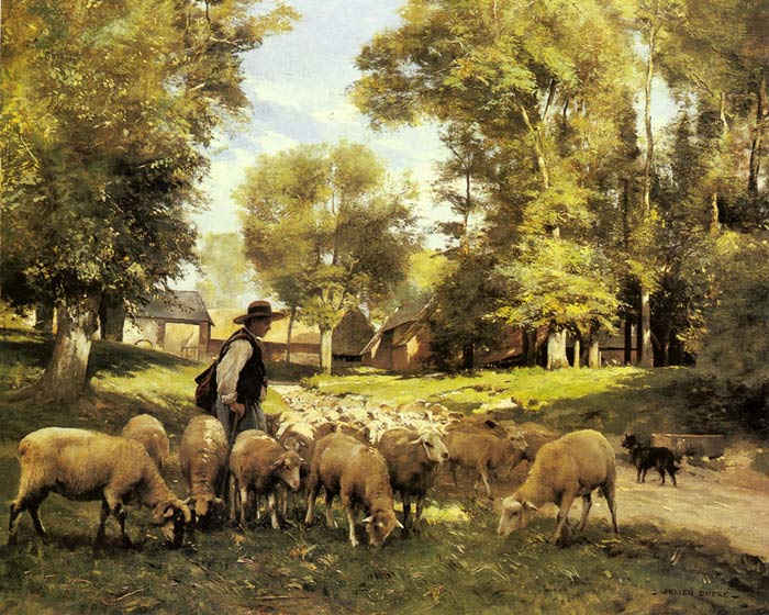 Dupre Oil Painting Reproductions- A Shepherd and his Flock
