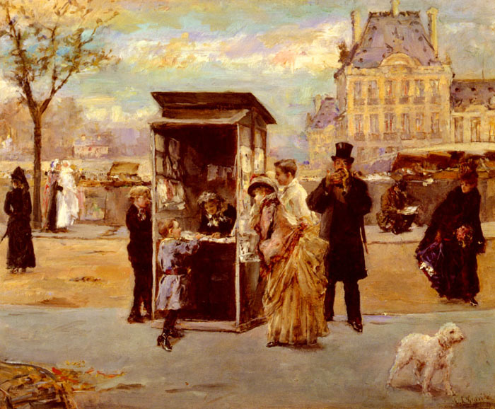 Garrido Oil Painting Reproductions- The Kiosk by the Seine