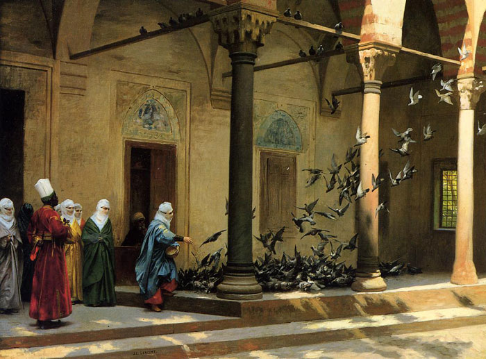 Gerome Oil Painting Reproductions - Harem Women Feeding Pigeons