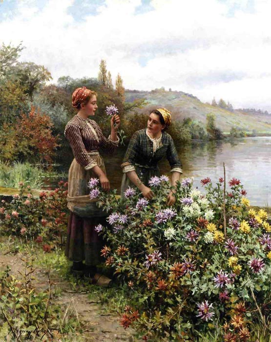 Knight Oil Painting Reproduction - Peasant Girls in Flower Garden