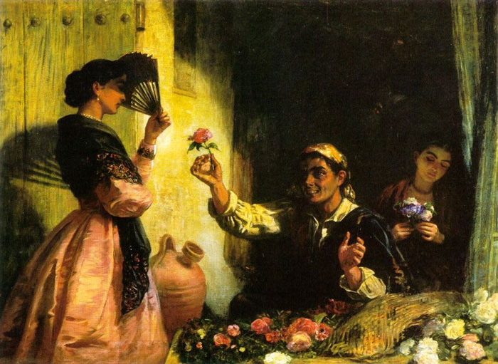 Long Oil Painting Reproductions - A Spanish Flower Seller