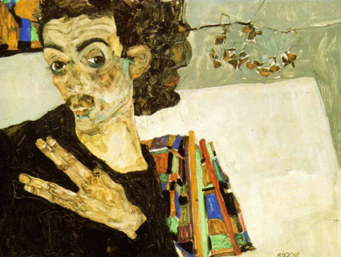 Oil Painting Reproduction of Schiele- Self Portrait with Black Vase