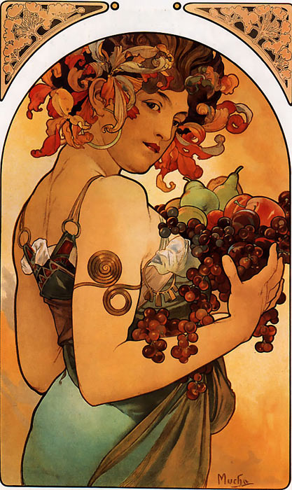 Oil Painting Reproduction of Mucha- Fruit