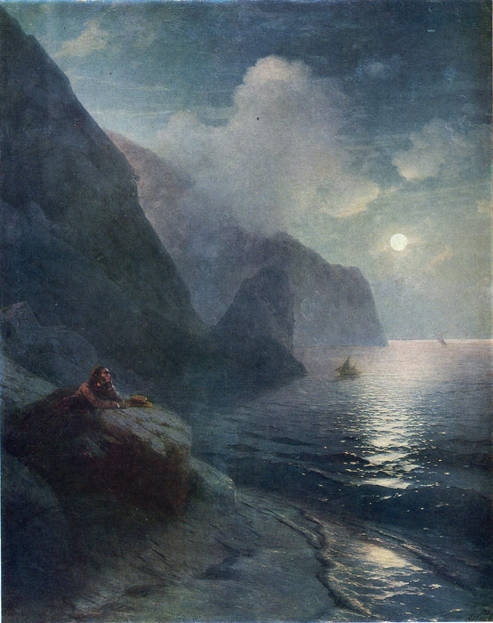 Oil Painting Reproduction of Aivazovsky - Pushkin by the cliffs in the Crimea