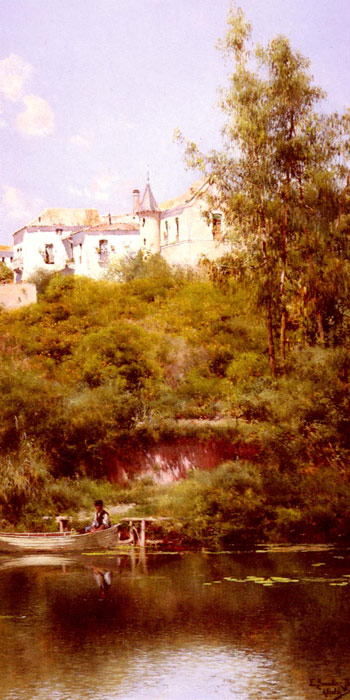 Oil Painting Reproduction of Sanchez-Perrier - Boating At The Edge Of The Town