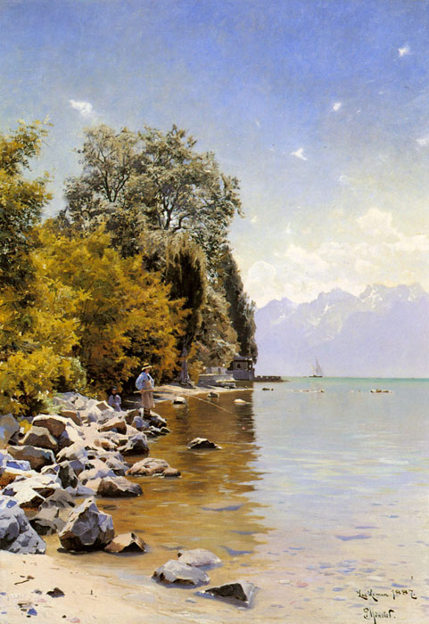 Oil Painting Reproduction of Monsted - Fishing on Lac Leman