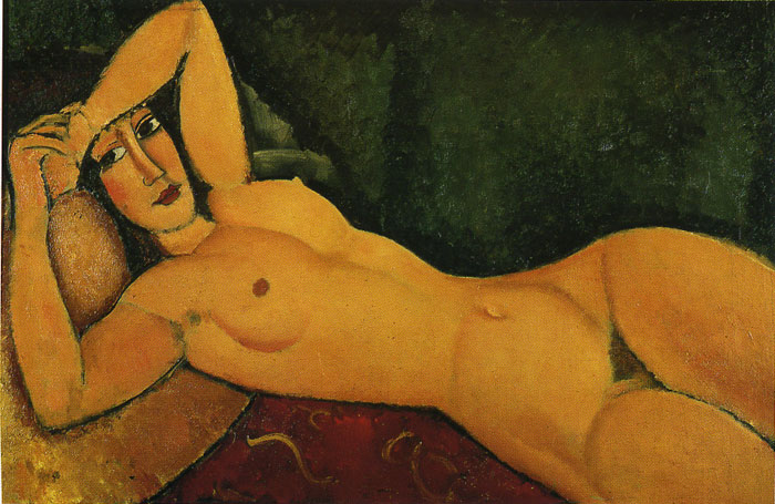 Modigliani Oil Painting Reproductions - Reclining Nude with Left Arm Resting