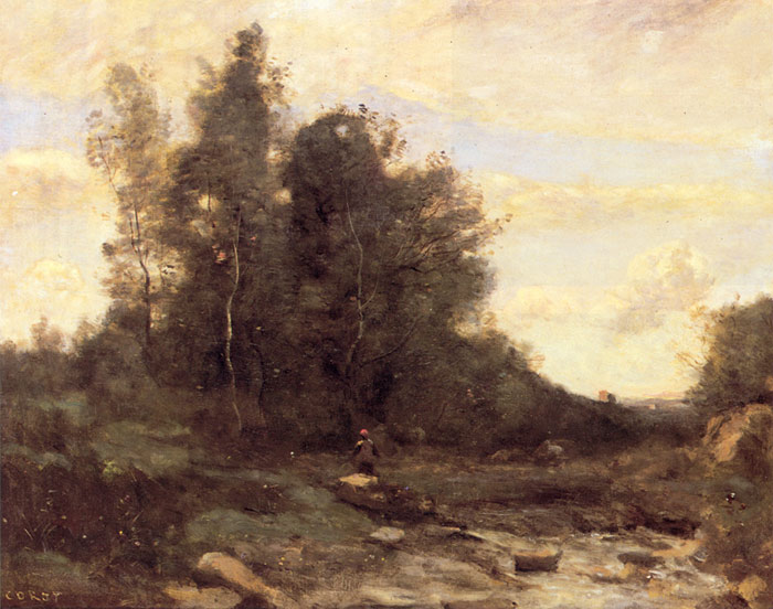 Oil Painting Reproduction of Corot- Le Torrent Pierreaux