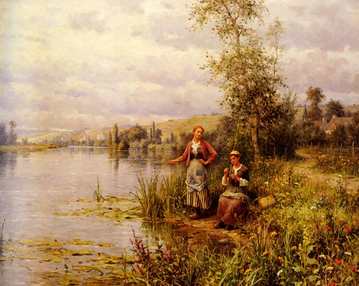 Oil Painting Reproduction of Knight- Country Women Fishing on a Summer Afternoon
