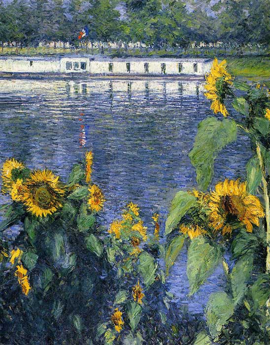 Caillebotte Oil Painting Reproductions- Sunflowers on the Banks of the Seine