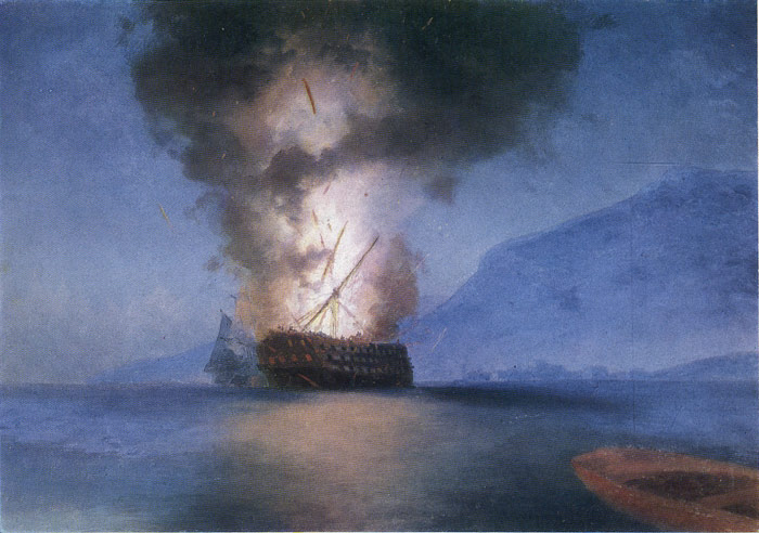 Aivazovsky Oil Painting Reproductions - Ship Exploding