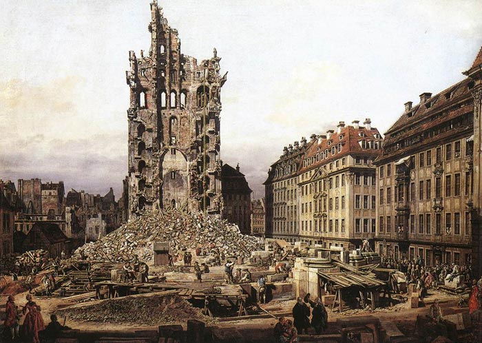 Bellotto Oil Painting Reproductions- The Ruins of the Old Kreuzkirche in Dresden