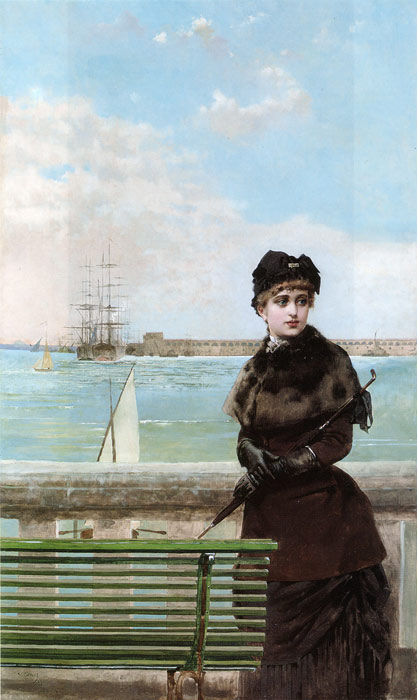 Corcos Oil Painting Reproductions - An elegant Woman at St. Malo