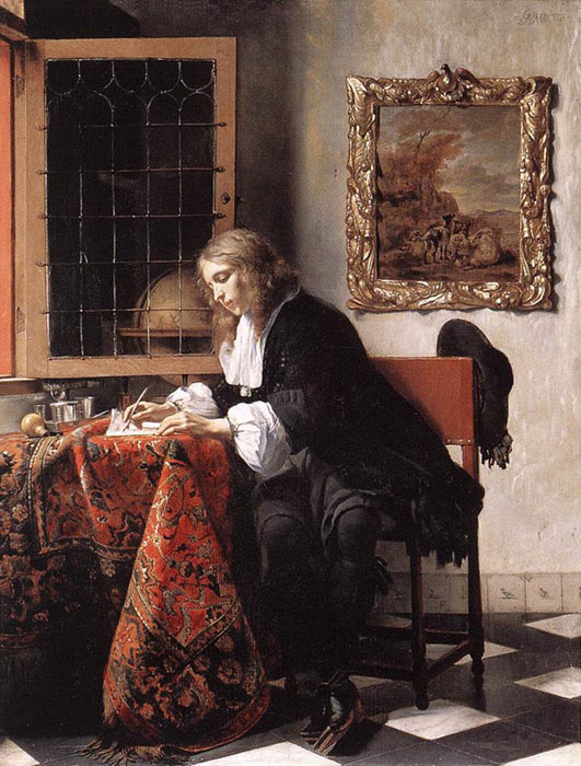Metsu Oil Painting Reproductions - Man Writing a Letter