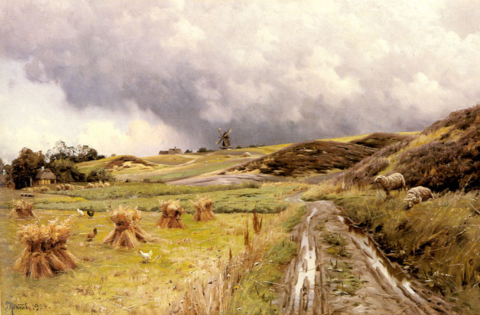 Monsted Oil Painting Reproductions - A Pastoral Landscape after a Storm