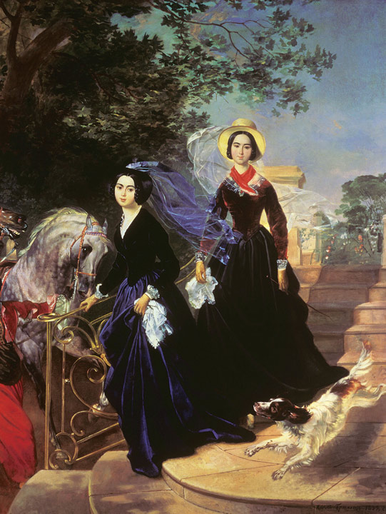 Oil Painting Reproduction of Brullov - Portrait of Sisters Alexandra Shishmareva and Olga Shishmreva