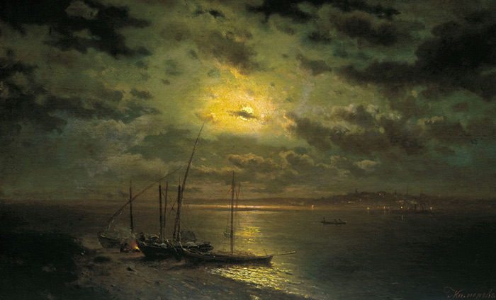 Oil Painting Reproduction of Kamenev - Moonlight in a River