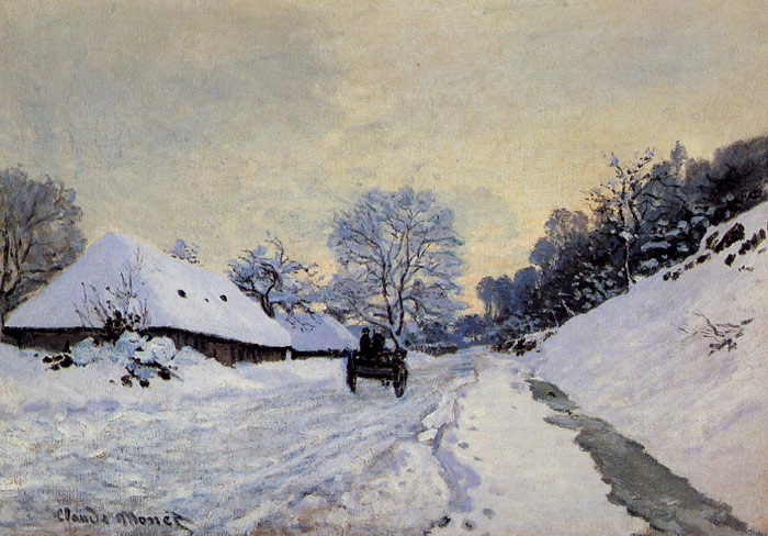Oil Painting Reproduction of Monet- A Cart on the Snow Covered Road with Saint-Simeon Farm