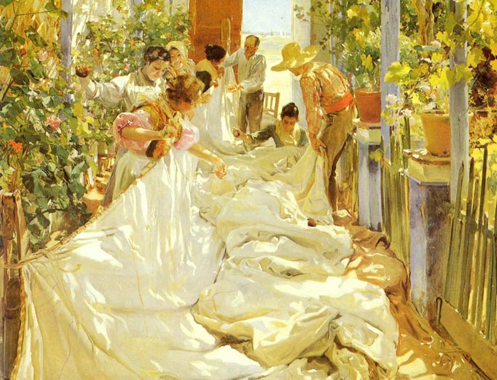 Oil Painting Reproduction of Sorolla y Bastida- Cosiendo la vela [Sewing the Sail]