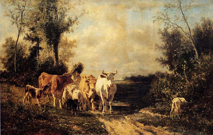 Troyon Oil Painting Reproductions - Returning From Pasture