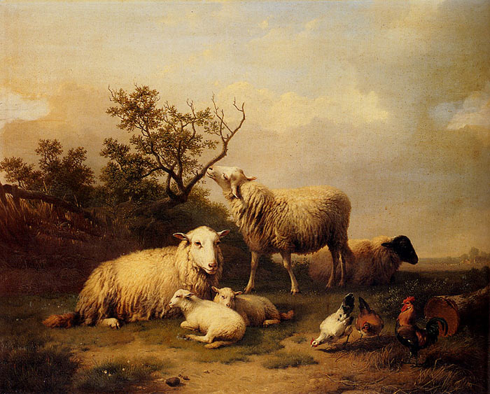 Verboeckhoven Oil Painting Reproduction - Sheep With Resting Lambs