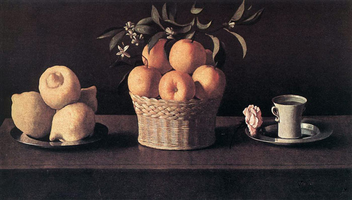 Zurbaran Oil Painting Reproductions - Still life with Oranges, Lemons and Rose