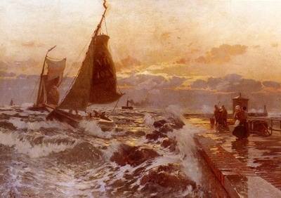 Sailing Ships Returning In Heavy Seas