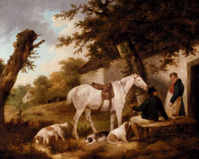 Travellers Resting Outside The Bell Inn