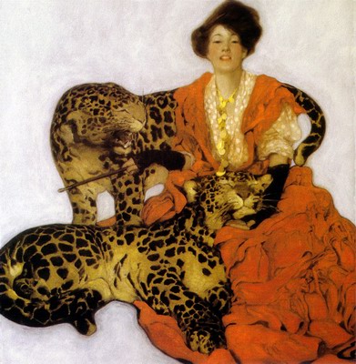 woman with leopards