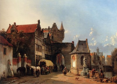 Figures By An Old City Gate