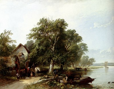 River Landscape With Figures Loading A Boat