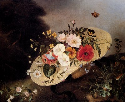 Still Life With Assorted Flowers In A Hat