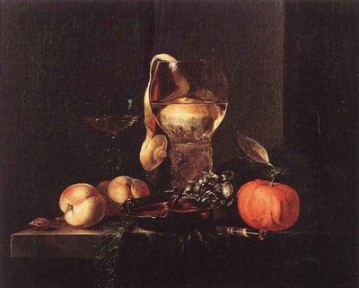 Still Life With Silver, Bowl, Glasses And Fruit