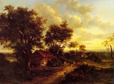 A Landscape With A Cottage in dusk