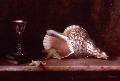 Still Life with Conch Shell Starfish and a Glass of Wine
