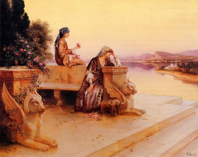 Elegant Arab Ladies on a Terrace at Sunset