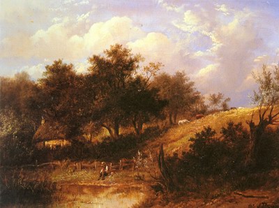 Landscape With Figures Resting Beside A Pond