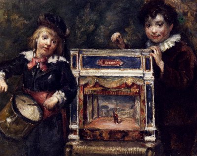 Portrait Of The Artists Two Sons With Their Puppet Theatre